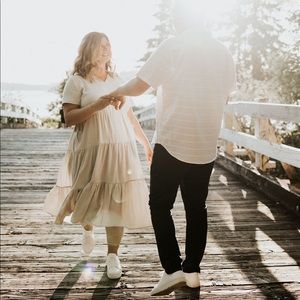 Light Sage Tiered Short Sleeve Midi Dress